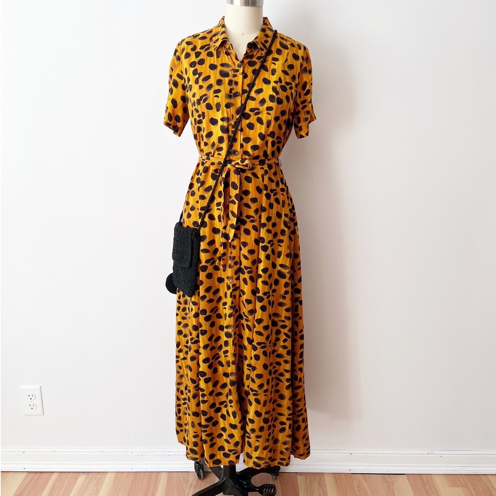 Porridge Maxi Dress Vianne Animal Print Button Front Waist Tie Size 6